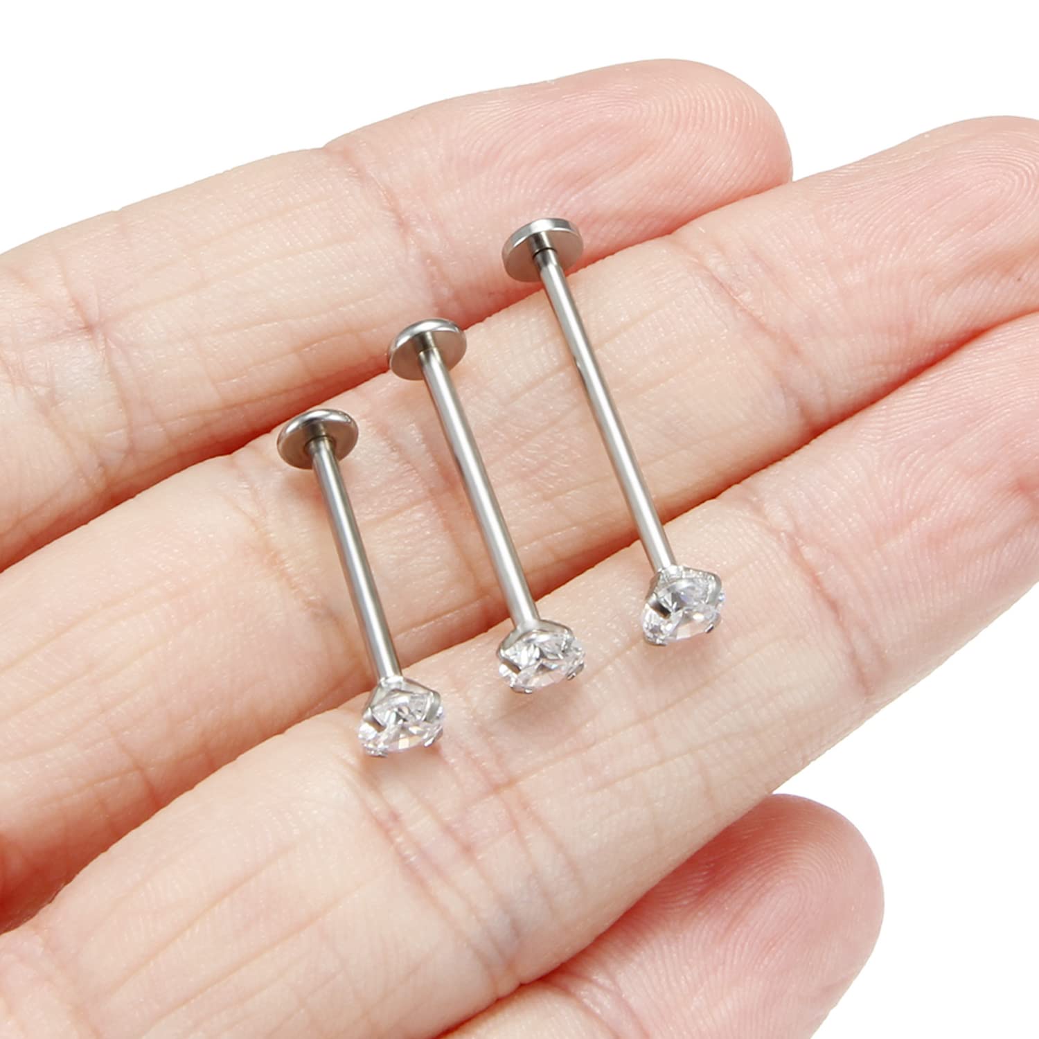 Kridzisw 16G Cheek Dimple Piercing Jewelry Flat Back Tongue Ring Barbell Stainless Surgical Steel Extra Long Lip Labret Ashley Medusa Monroe Ring Stud Piercing Jewelry Women Men 14mm 16mm 19mm Silver