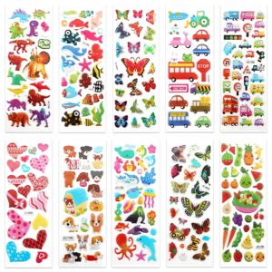 SAVITA 3D Stickers for Kids & Toddlers 500+ Puffy Stickers Variety Pack for Scrapbooking Bullet Journal Including Animal, Numbers, Fruits, Fish, Dinosaurs, Cars and More…