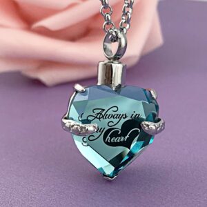 YOUFENG Urn Necklaces for Ashes Always in My Heart Heart Cremation Jewelry Memorial Pendant Birthstone Necklace (March URN)