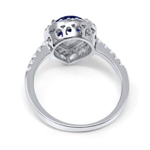 Halo Teardrop Bridal Filigree Ring Pear Simulated Blue Sapphire Round Cubic Zirconia 925 Sterling Silver, Size-5