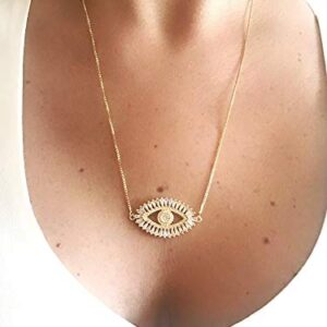 LESLIE BOULES Gold Evil Eye Necklace 18K Gold Plated Sliding Adjustable Chain Choker Jewelry