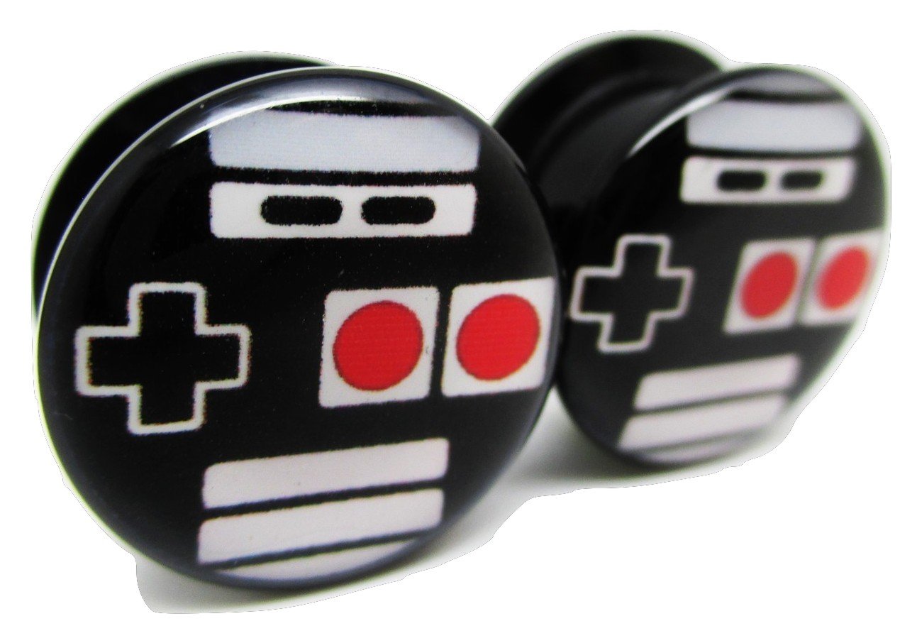 Pierced Republic Retro Video Game Controller Ear Plugs - Acrylic - Screw-On - New *Pair* - 8 Sizes (0 Gauge (8mm))