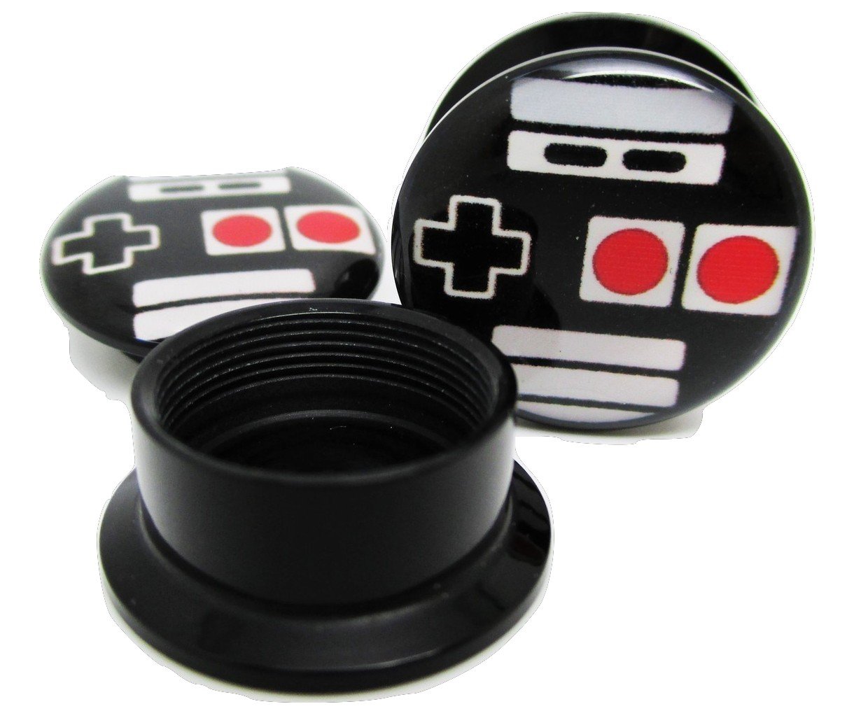 Pierced Republic Retro Video Game Controller Ear Plugs - Acrylic - Screw-On - New *Pair* - 8 Sizes (0 Gauge (8mm))