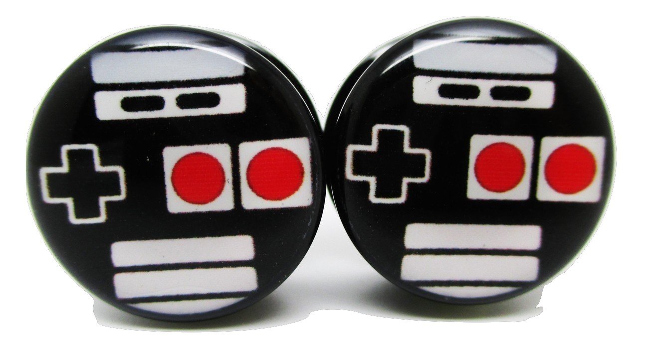 Pierced Republic Retro Video Game Controller Ear Plugs - Acrylic - Screw-On - New *Pair* - 8 Sizes (0 Gauge (8mm))