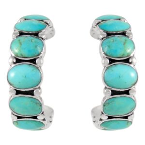 Turquoise Earrings 925 Sterling Silver & Genuine Turquoise (Select style) (Bold Oval Hoops)