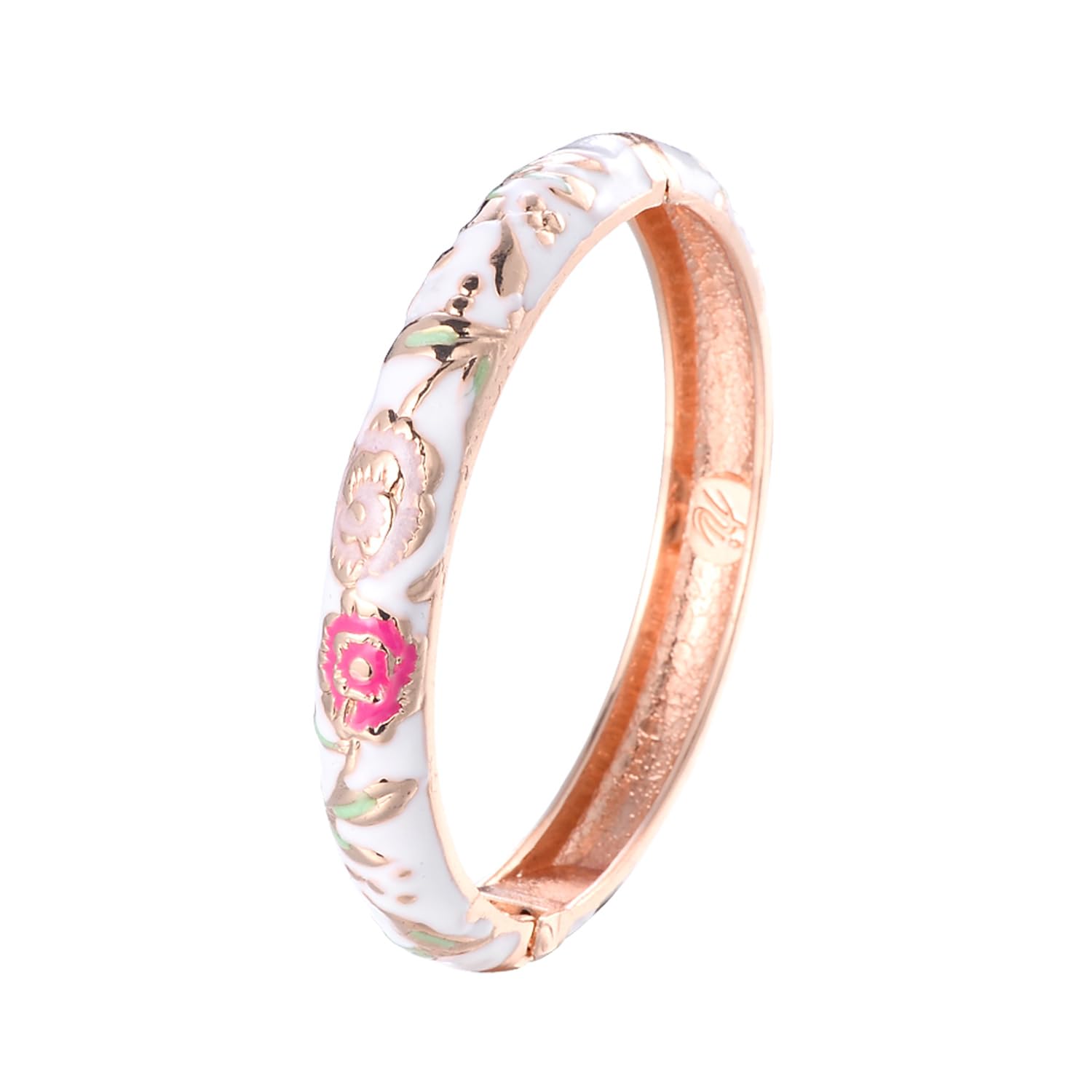 UJOY Bangles 5 Pcs Enamel Jewelry Set Rose Gold Flower Engraved Cloisonne Bracelets Pack in a Box 5PCS Blue White