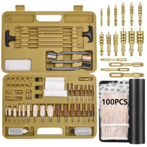 iunio universal gun cleaning kit, with mat and case, full brass jags, rods and adapters, for all guns, rifle, shotgun, handgun, pistol, hunting, shooting, all caliber