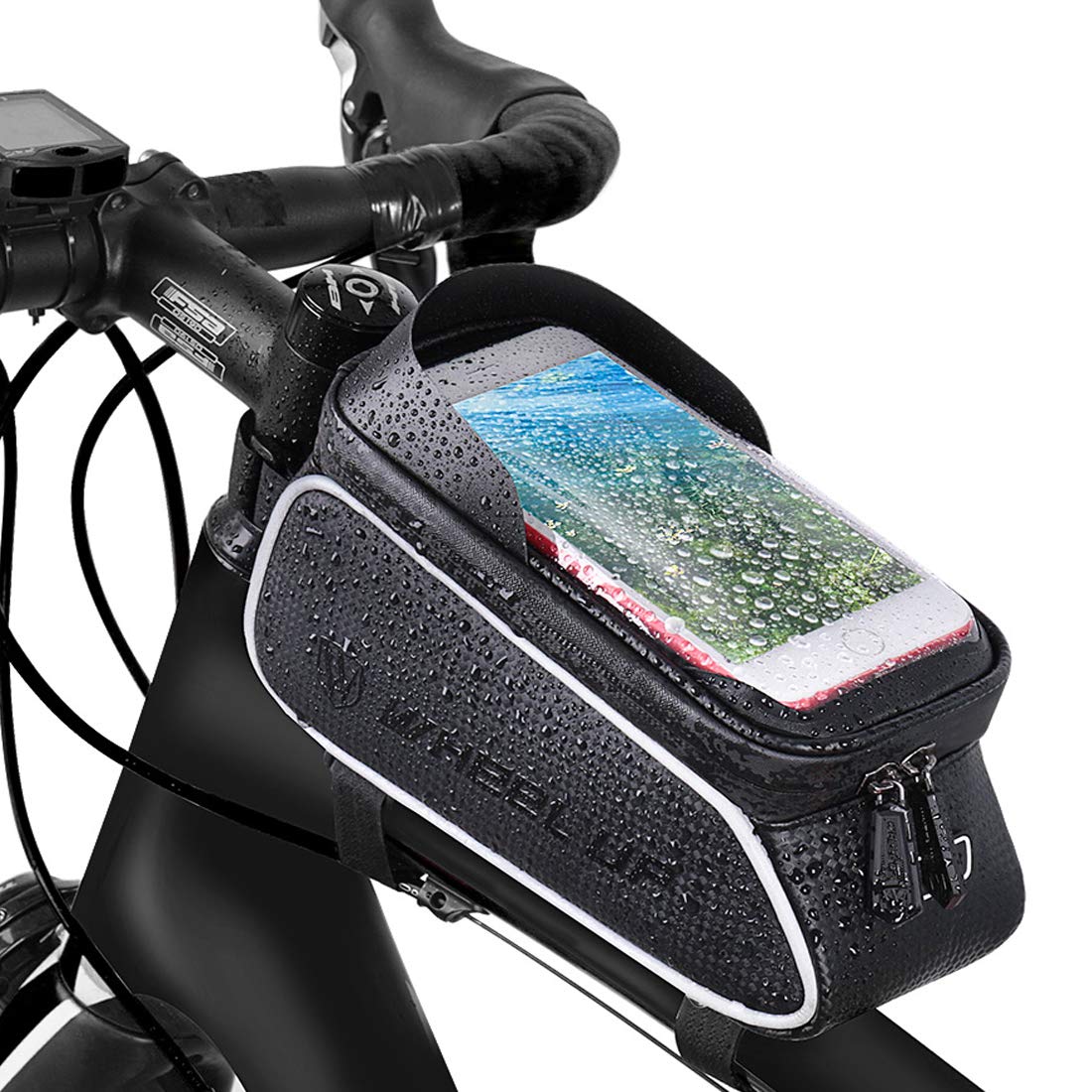 MOZOWO Universal Bike Phone Holder, Black, Handlebar Mounting, Compatible with iPhone 15, 14, 13, 12, 11, 10, Samsung Galaxy S8 Plus, Note 4, 5, Huawei, Xiaomi, OnePlus