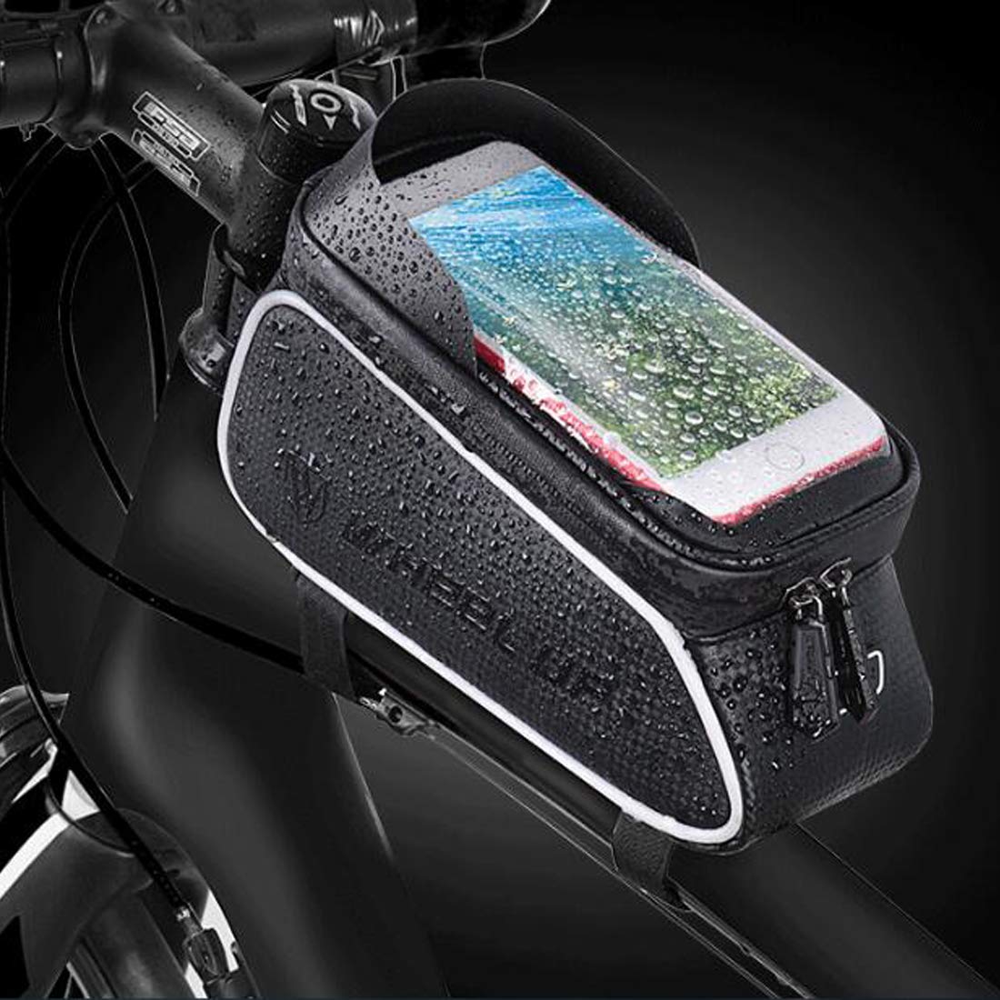 MOZOWO Universal Bike Phone Holder, Black, Handlebar Mounting, Compatible with iPhone 15, 14, 13, 12, 11, 10, Samsung Galaxy S8 Plus, Note 4, 5, Huawei, Xiaomi, OnePlus