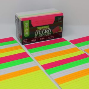 Heavy Weight Ruled Index Cards 5 x 3 inches, 200 count, (100 White & 100 Neon)