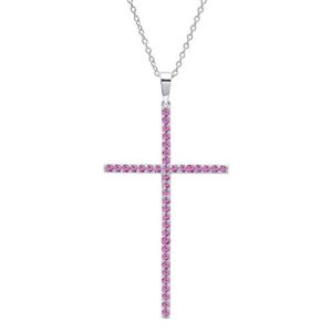 Dazzlingrock Collection 10K Round Pink Sapphire Cross Pendant (Silver Chain Included), White Gold