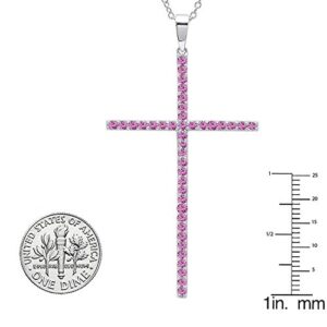 Dazzlingrock Collection 10K Round Pink Sapphire Cross Pendant (Silver Chain Included), White Gold