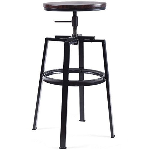 COSTWAY Counter Height Bar Stools, Set of 2, Swivel Adjustable, Round Top Pub Bistro Kitchen Dining Side Chair Metal Barstools with Footrest