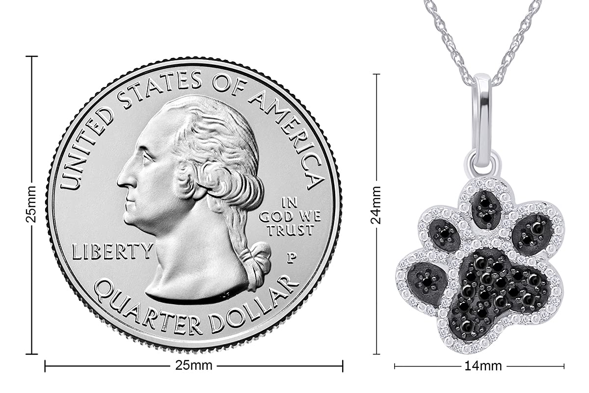 1/5 Carat Round Cut Black & White Natural Diamond Dog Paw Pendant Necklace Along With 18" Chain in 14K White Gold Over Sterling Silver (I2-I3 Clarity, 0.20 Cttw)