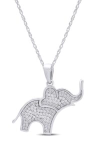 affy 1/8 carat ct.t.w round cut white natural diamond elephant pendant necklace in 14k white gold over sterling silver