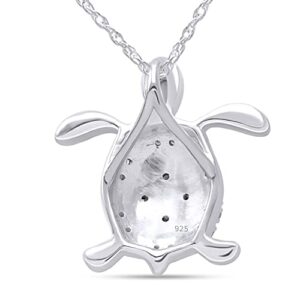 AFFY 0.13 Carat (ctw) Round White Natural Diamond Turtle Pendant Necklace in 14K Gold Over Sterling Silver (white-gold-plated-silver)