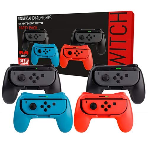 Orzly Grips for Nintendo Switch Joycon Controller Grips for Super Smash Brothers and Other Games. Party [4 Pack] Joy-Cons Grips with LED Light Edition - Patented Design