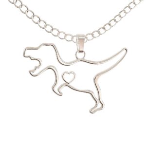 Happy Kisses Dinosaur T-Rex Necklace - Cute Pendant Gift - Sweet and Funny Message Card (Silver)