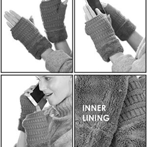 C.C Women's Warm Knit Fingerless Half Finger Fleece Lined Winter Gloves-Black