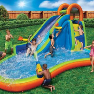 BANZAI Big Blast Water Park, Length: 14 ft 5 in, Width: 10 ft 7 in, Height: 7 ft 11 in, Inflatable Outdoor Backyard Water Slide Splash Bounce Climbing Toy