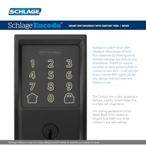 Schlage Encode Smart Wi-Fi Deadbolt with Century Trim in Matte Black