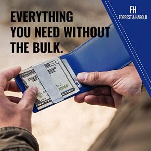 F&H RFID Blocking Slim Bifold Wallet - Dual Tone Minimalist Design for Men - Genuine Top Grain Leather + Stainless Steel Money Clip & 5 Pockets - Hold Up to 10 Cards + Cash - Gift Box Included