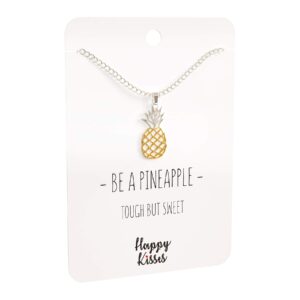 Happy Kisses Pineapple Necklace – Be A Pineapple Pendant – Message Card (Gold and Silver)