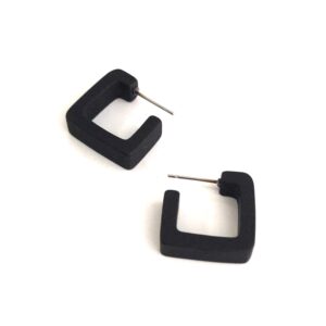 black frosted small geometric square hoop earrings - sqsm-bk-1