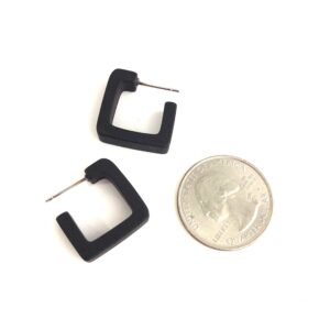 Black Frosted Small Geometric Square Hoop Earrings - SQSM-BK-1