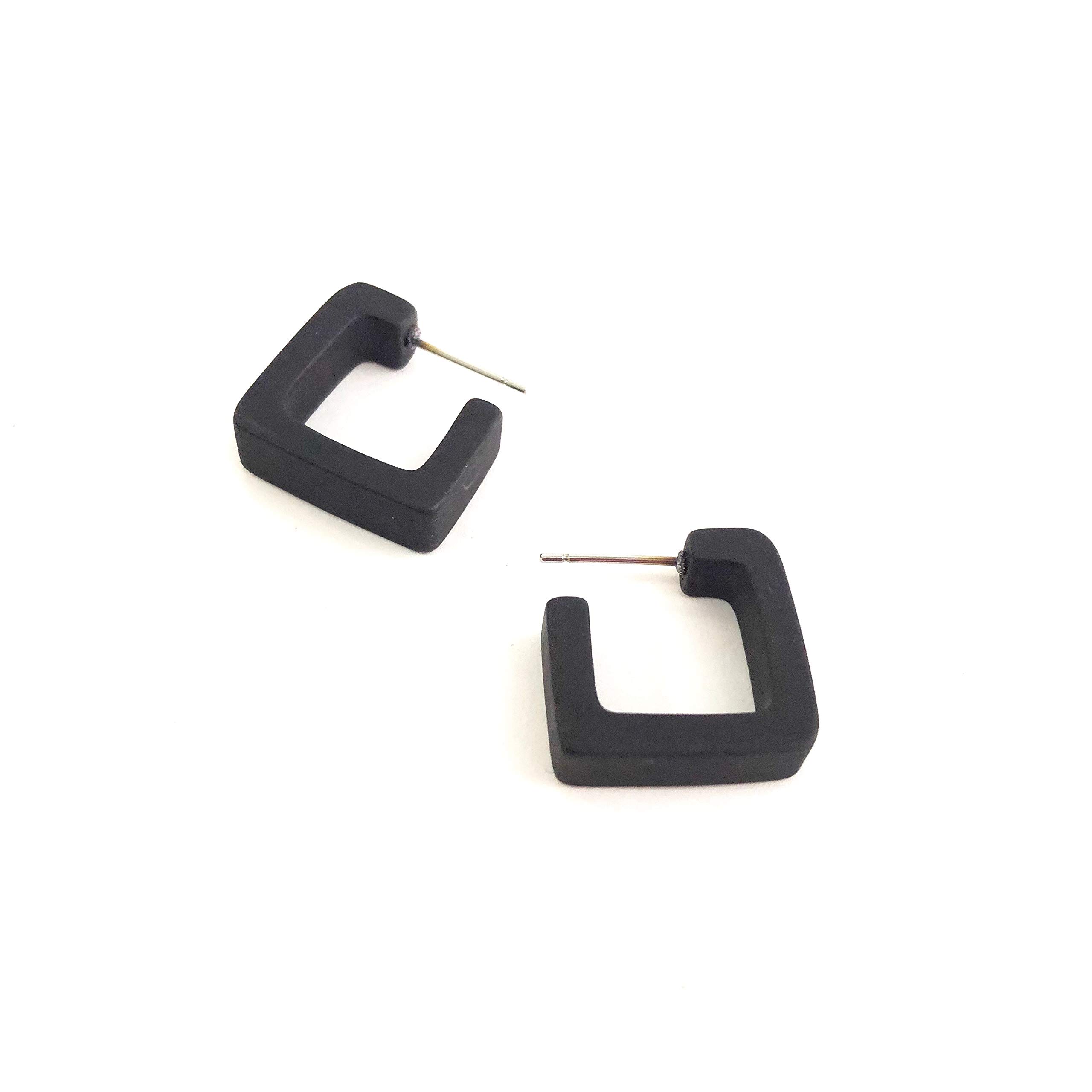 Black Frosted Small Geometric Square Hoop Earrings - SQSM-BK-1