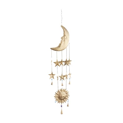 Deco 79 Metal Sun and Moon Windchime with Glass Beads and Cone Bells, 9" x 1" x 39", Gold