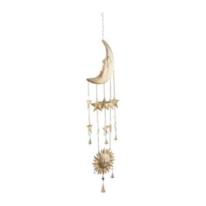 Deco 79 Metal Sun and Moon Windchime with Glass Beads and Cone Bells, 9" x 1" x 39", Gold