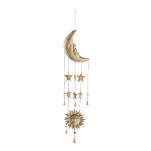 Deco 79 Metal Sun and Moon Windchime with Glass Beads and Cone Bells, 9" x 1" x 39", Gold