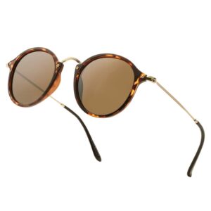 dtiugutae round sunglasses women men polarized small retro vintage circle (tortoise frame/polarized brown lens)