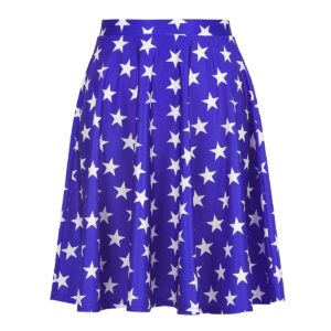 HDE Skirts for Women - Midi Skirt Skater Skirt Knee Length High Waist Fun Prints Blue & White Stars - XL