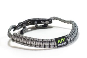 fibrus outdoors bow wrist sling 550 paracord - survival hunting shooting - durable leather with grommet (multiple color options) (charcoal gray)