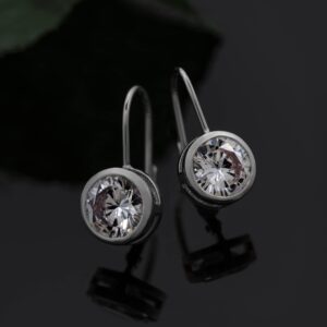 Mia Sarine Rhodium Plated 925 Sterling Silver 8mm Round Bezel Set Solitaire Cubic Zirconia Leverback Earrings for Women White