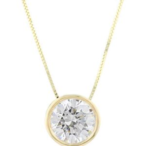 GNGJewel CZ Collection Solid 14k White or Yellow Gold Bezel-Set Pendant Necklace, 18" Box Chain (2cttw, YellowGold)