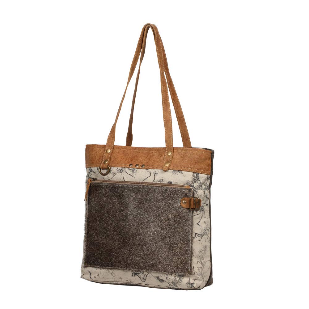 Myra Bag Himbac Upcycled Canvas & Cowhide Leather Tote Bag S-1251