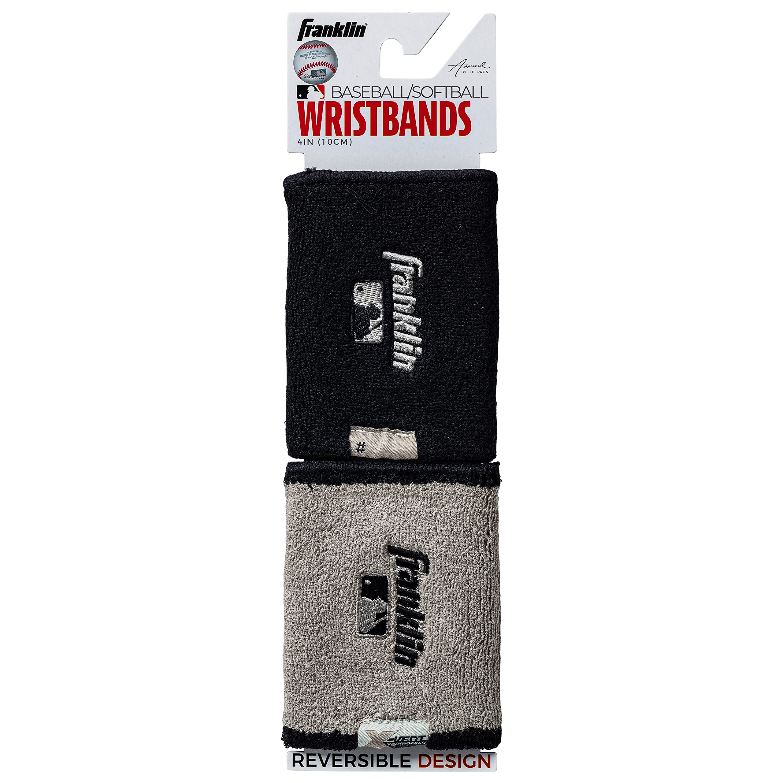 Franklin Sports MLB Wristbands - Xvent - Baseball + Softball - 4 inches - Breathable + Durable - Black/Grey,Black/Gray