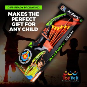 ToyVelt Kids Bow and Arrow Set - LED Light Up, Archery Set Comes with 6 Suction Cup Arrows, Target & Quiver, Indoor and Outdoor Toys for Children Boys Girls, Best Gift (Bow and Arrow for Kids)