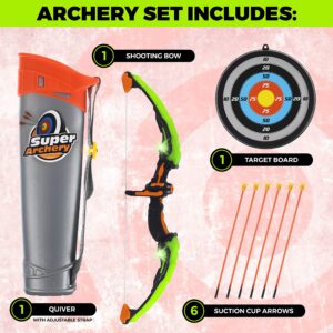 ToyVelt Kids Bow and Arrow Set - LED Light Up, Archery Set Comes with 6 Suction Cup Arrows, Target & Quiver, Indoor and Outdoor Toys for Children Boys Girls, Best Gift (Bow and Arrow for Kids)