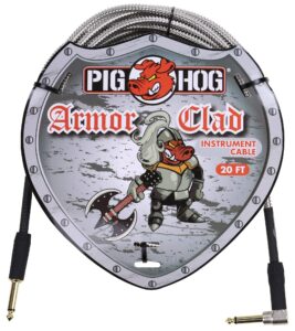 pig hog phac-20r armor clad right-angle 1/4" to 1/4" guitar instrument cable, 20 feet