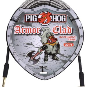 Pig Hog PHAC-20R Armor Clad Right-Angle 1/4" to 1/4" Guitar Instrument Cable, 20 Feet