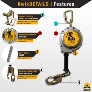 KwikSafety - Charlotte, NC - Cobra 30' Self Retracting Lifeline [NO Tangle Steel Cable] Class B SRL ANSI OSHA Retractable Fall Arrest Safety Construction Roofing PPE Gear