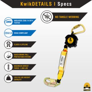 KwikSafety - Charlotte, NC - COBRA WEB 10' Self Retracting Lifeline [NO TANGLE + EXTERNAL SHOCK ABSORBER] Class A SRL ANSI OSHA Retractable Fall Arrest Construction Roofing PPE Gear