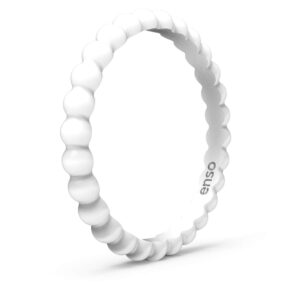 enso rings stackable beaded silicone wedding ring – hypoallergenic unisex stackable wedding band – comfortable minimalist band – 2.5mm wide, .8mm thick (white, size 7)