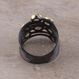 NOVICA Artisan Handmade Gold Accented Labradorite Cocktail Ring Multistone from India Sterling Silver Modern Bohemian [ring Front 0.8 in L x 0.7 in W x 0.2 in H Band Width 8 mm W] ' Dewy Morn'