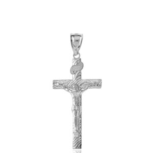 Claddagh Gold Solid 925 Sterling Silver Wood Textured Crucifix Cross Pendant (1.66")