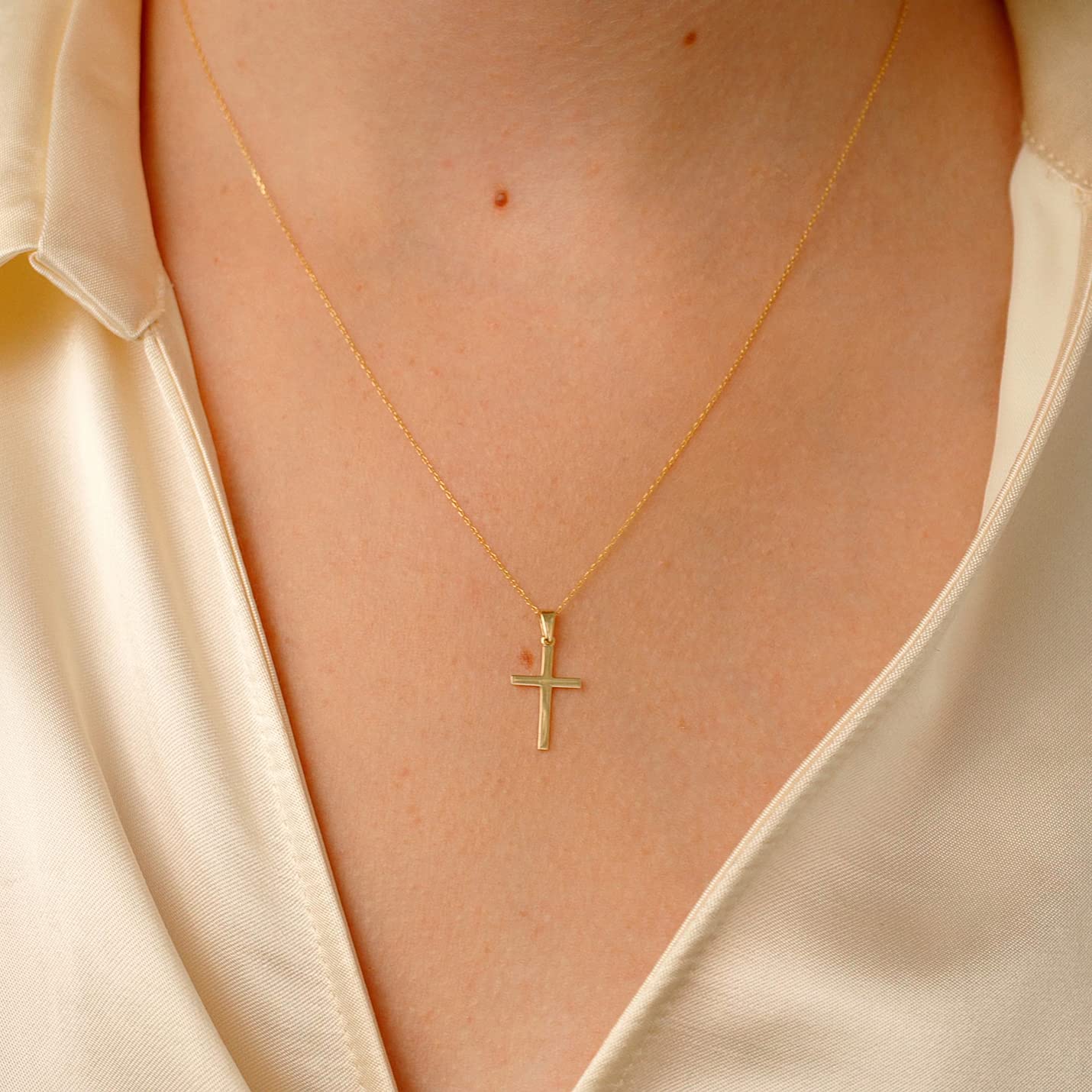 GELIN 14k Solid Gold Cross Necklace for Women